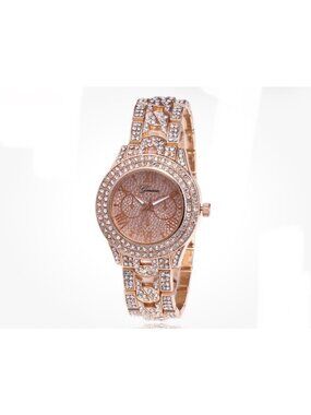 Bling Unisex Rose Gold Colored Wrist Watch with Rhinestones
